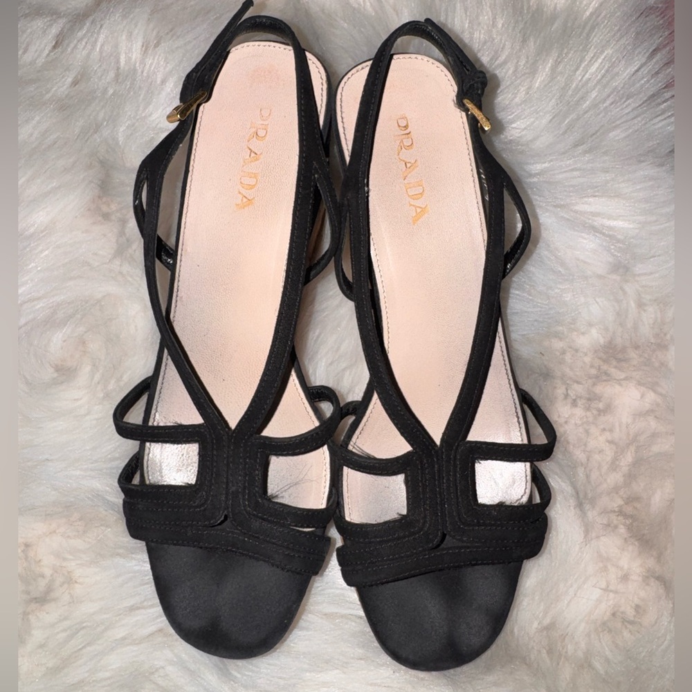 Prada Black Strappy Open-Toe Slingback Heels
